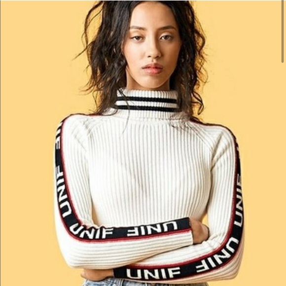UNIF Sweaters - UNIF Cropped Top Badsport White Turtleneck Sweater